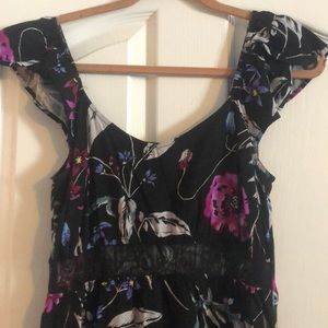 Floral dress. Knee length, flowy lace bottom